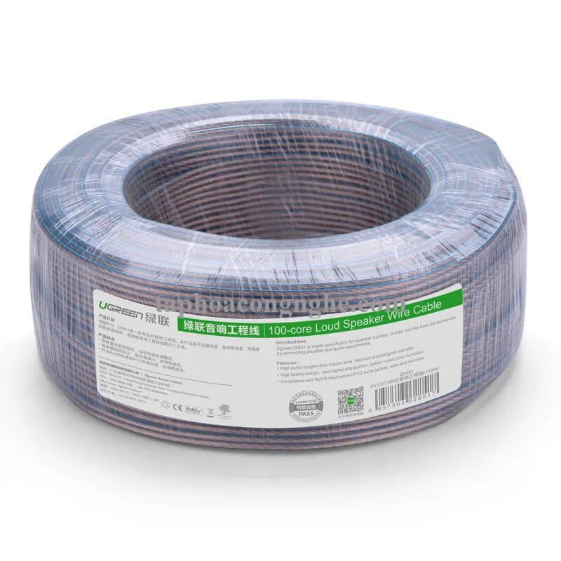 Ugreen 20851 100M Màu Đen Cáp âm thanh loa 100 tim AV137 30020851